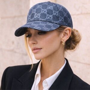 Blue GG Monogram Canvas Cotton Baseball Cap Hat